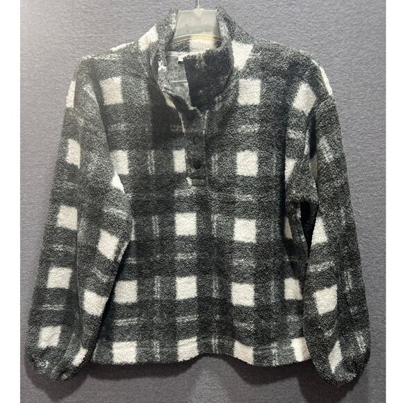 Vinatge Loft Women Snap 1/4 Button Collar Sherpa Sweater Black/White Size M NWOT - Picture 4 of 11